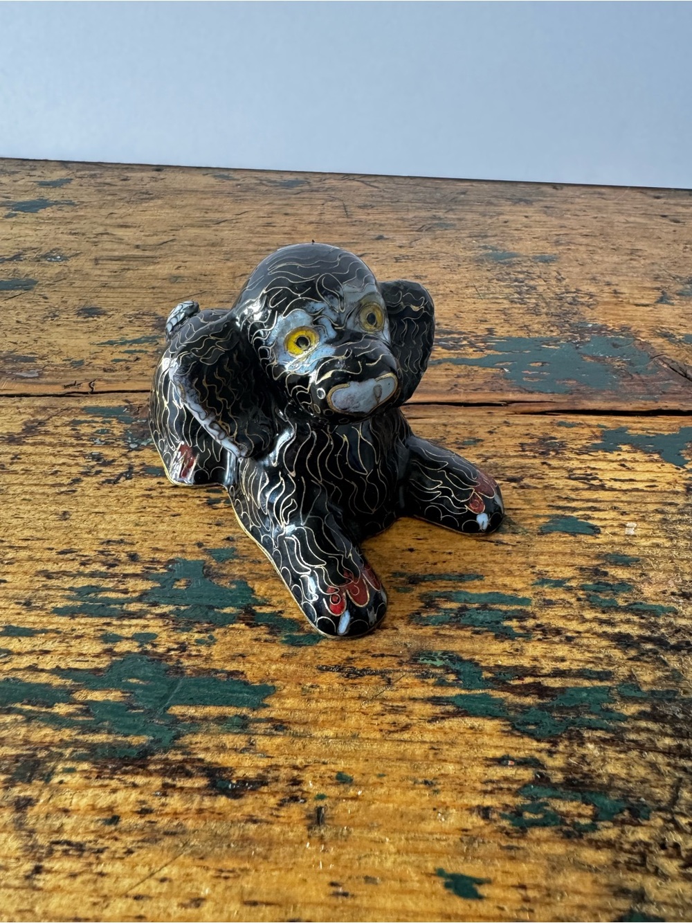 Hand-Painted Black Cloisonné Dog Figurine